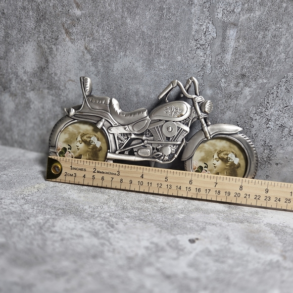 Vintage Pewter Motorcycle Picture Frame Collectible Harley Davidson Inspired - Picture 8 of 9